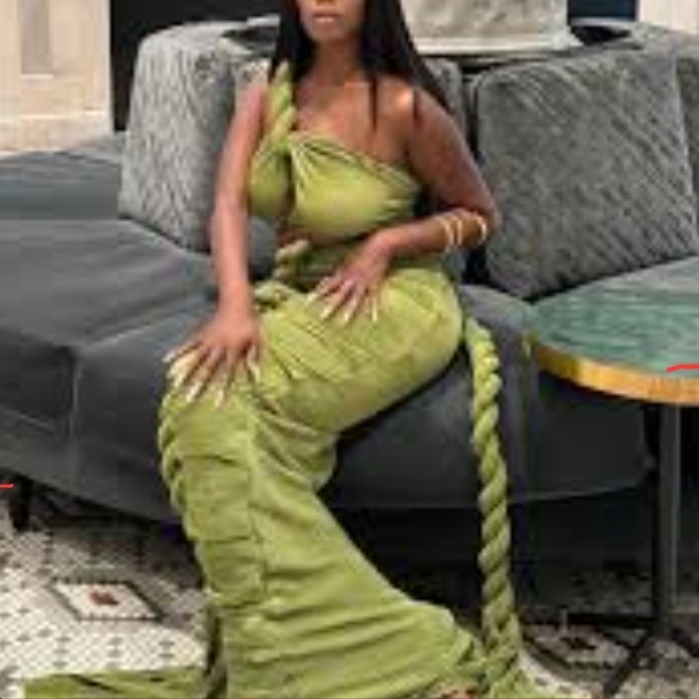 Women's Olive Green Distressed Braided Maxi Skirt & Top - Picture 3 of 3